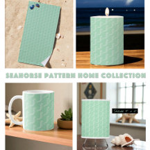 White Seahorse Pattern Over Sea Foam Green