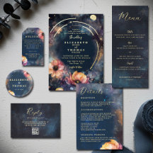Celestial Floral Galaxy Starry Night Blue Wedding