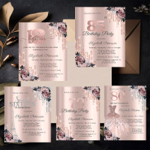 Glitter Drips Rose Gold Flowers Birthday 