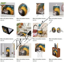 Gifts with blue and yellow macaw portrait design