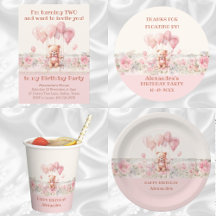 DUSTY PINK TEDDY BEAR KIDS BIRTHDAY