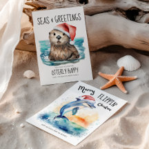Sea Creature & Ocean-Theme Coastal Christmas Cards
