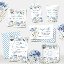 Blue wildflower with butterflies baby boy shower