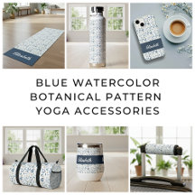 Blue Watercolor Botanical Pattern Yoga Accessories