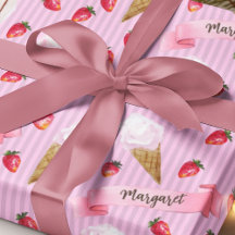 Pink Striped Strawberry Ice Cream Cones