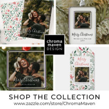 Modern Minimal Photo Christmas Script Red Berries