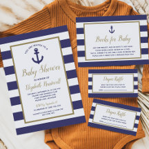 Nautical Stripes Navy Blue Anchor Boy Baby Shower