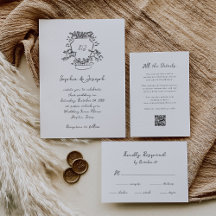 Hand Drawn Crest with Cherubs and Script | Wedding