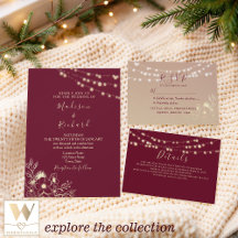 Rustic Burgundy & Gold String Lights Wedding Suite