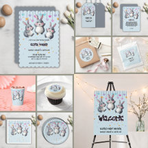 Fun Colorful Cute Hoppers Bunny Baby Shower (Blue)