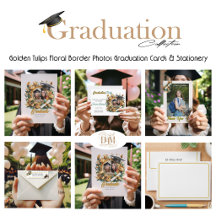 Modern Golden Tulips Floral Border Graduation