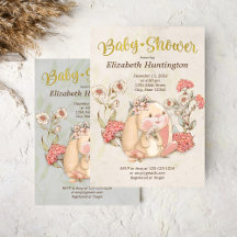 Vintage Cute Floppy Bunny Floral Baby Shower