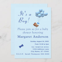 Cute It's a Boy Bear and Balloons Theme