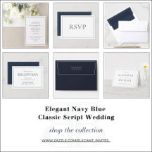 Elegant Navy Blue Classic Script Wedding