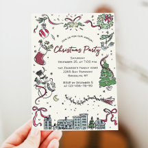 Hand Drawn Whimsical Christmas Holiday Dinner