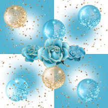 Blue and Gold Balloons and Roses