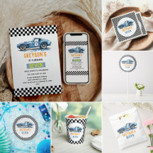 Boys Cool Blue Racing Car Kids Birthday