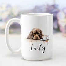 Funny frase watercolor dog drinking coffee