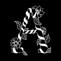 Black and White Letter "A" with Twining Flowers