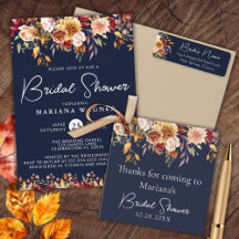 Fall Foliage Autumn Colors Navy Blue Bridal Shower