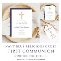 Religious Cross Navy Blue Boy First Communion
