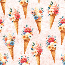 Eistüten mit Blumen- Sommermuster im Aquarellstil