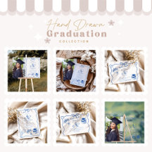 Hand Drawn Illustrated Blue Graduation Party