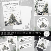 Elegant Black White Tree Snowflake Christmas Party