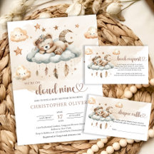 Boho feathers gender neutral teddy bear cloud nine