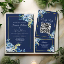 Navy Blue Gold Floral Evening Elegant Fall Wedding