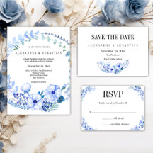 Rustic Blue Watercolor Floral Wedding