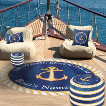 Nautical Boat Name Anchor Rope Navy Blue Yellow