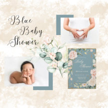 Blue Floral Watercolor Bunny Baby Shower