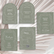 Sage Green Ornate Arch Botanical Wedding Suite