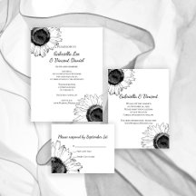 Black and White Sunflower Wedding Stationery