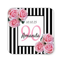 90th birthday party - black white stripes florals 