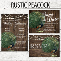 Rustic Country Peacock Wood Feather Wedding