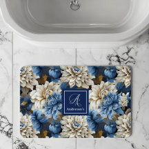 Navy blue and ivory flowers gold luxury 130B