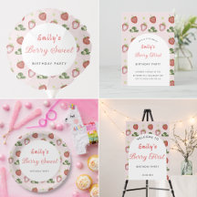 Red Strawberry Watercolor Girl 1st Birthday Collec