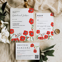 Red poppies with greenery wedding suite
