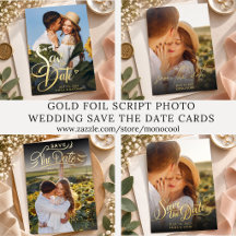 Gold Foil Script Photo Wedding Save the Date Cards