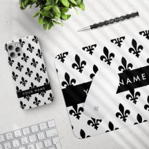 Fleur De Lis, Black on White, Black Strip Monogram