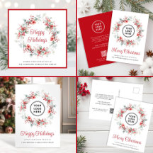 Christmas Wreath Watercolor Business Holiday Cards