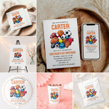 Modern Boys Sports Balls All Star 1st Birthday 