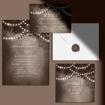 Rustic Tree String Lights Earthy Brown Wedding