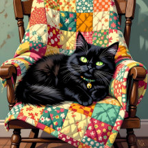 Black Cat on a Quilt on a Rocking Chair