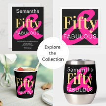 50th Birthday Fifty and Fabulous Black Gold Pink