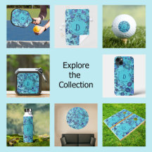 Modern geometric shapes with monogram in blue