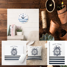 Nautical Boat Name,Anchor,Rope,Light Blue Stripes 