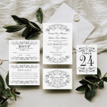 Vintage Black & White Flourish Wedding Invitations